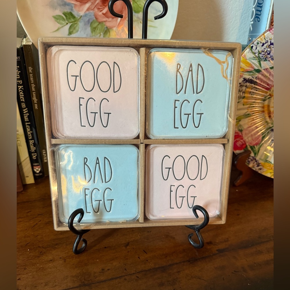 Rae Dunn Good Egg Bad Egg Coaster Set